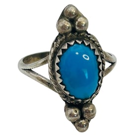 Native Sterling Turquoise Ring Size 5, 2.89 G