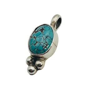 Navajo Signed ALV Sterling Turquoise Pendant 1.16 G