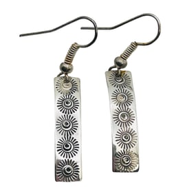 Augustine Largo Navajo Signed Sterling Sunburst Etched Earrings 2.3 G