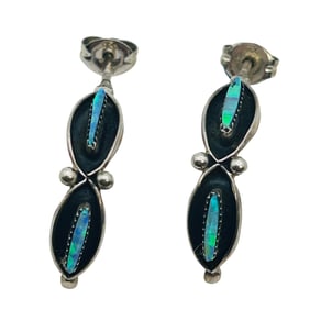 Zuni Signed RGF Needlepoint Opal Sterling Earrings 1.68 G