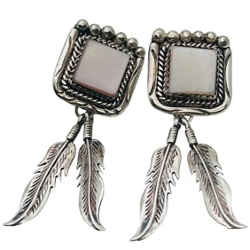 Navajo Sterling Mother-of-pearl Dangle Earrings 11.13 G