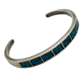 Southwest Crushed Turquoise Cuff, Solid Sterling Bracelet 17.87