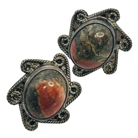 Native Jasper Oval Sterling Screwback Clipon The Earrings 7.62 G