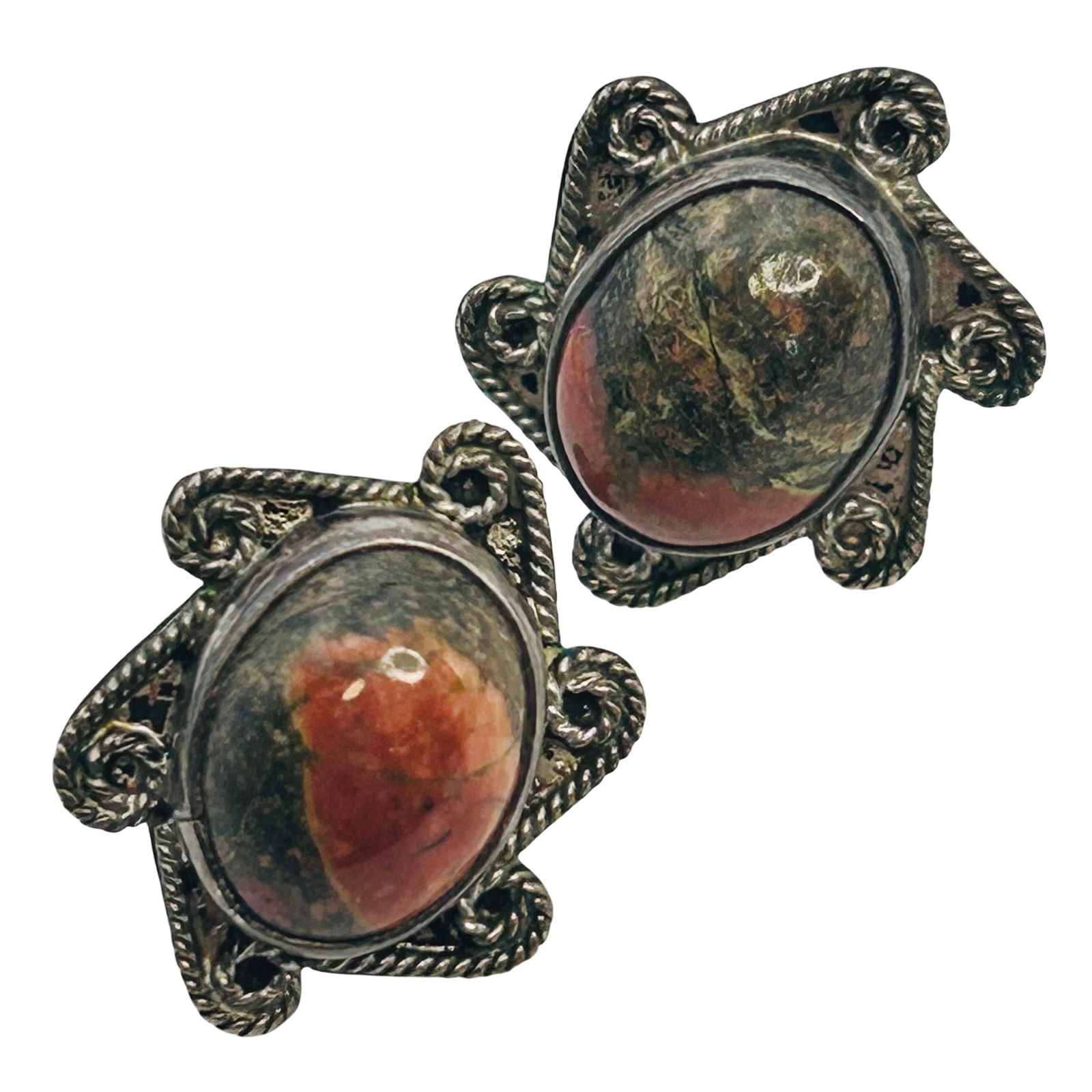 Native Jasper Oval Sterling Screwback Clipon The Earrings 7.62 G: Native Jasper oval sterling screwback clipon the earrings 7.62 g