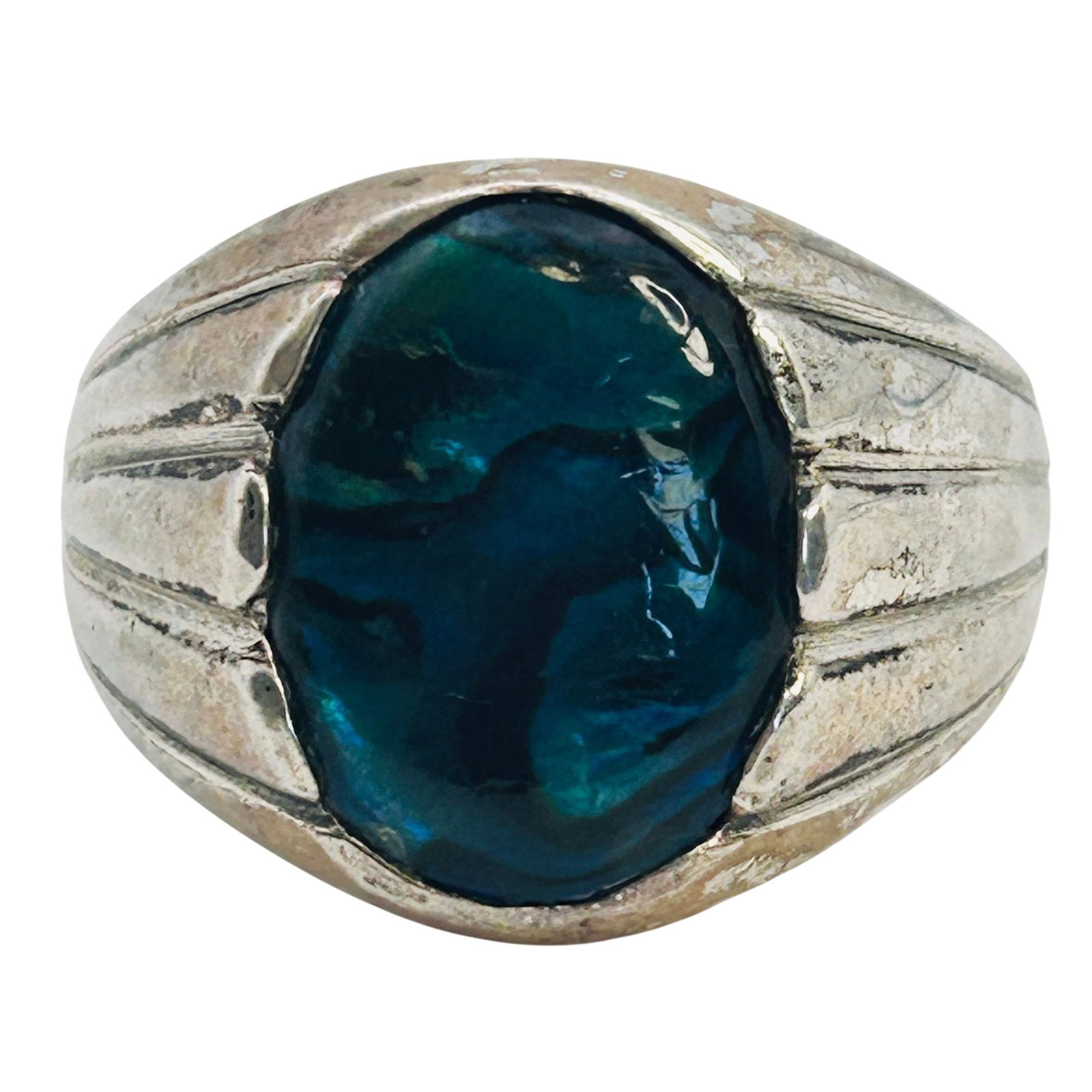 WMCO Abalone Sterling Statement Ring Size 14, 14.81 G: WMCO abalone Sterling statement ring size 14 14.81 g