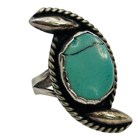 Mexico, Sterling Turquoise Ring Size 7, 4.51 G