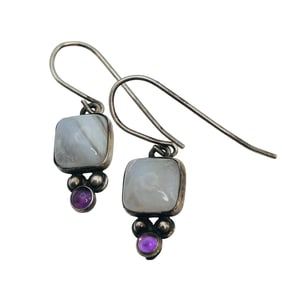 Quoc Trading Lace Agate Sterling Dangle Earrings, 2.62 G