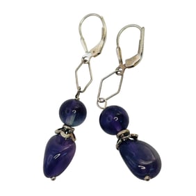 Amethyst Stone Sterling Hinge Dangle Earrings 5.6 G