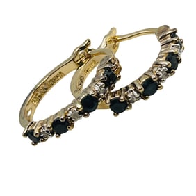 Sapphire, Sterling Hinge Hoop Earrings 3.27 G