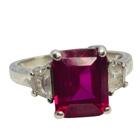 Ruby Princess Cut Sterling Ring Size 7, 4.53 G