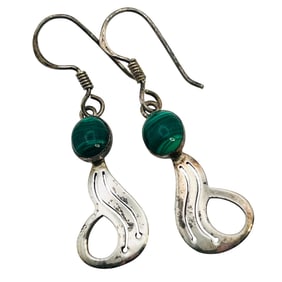 Mexico Malachite Sterling Dangle Earrings 3.3 G