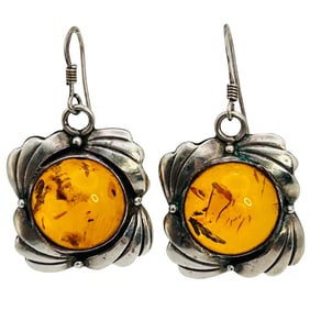 Amber Sterling Dangle Earrings 7.62 G