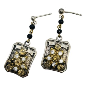 Citrine And Rhinestone Sterling Dangle Earrings 8.91 G