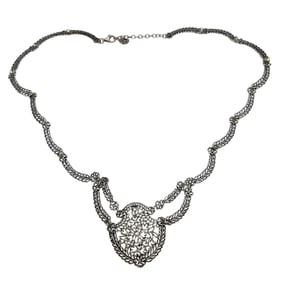 Vintage Sterling Filigree Floral Cut Out Necklace 15.4 G