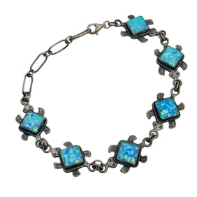 Opal Sterling Turtle Link Bracelet Adjustable 16.1 G