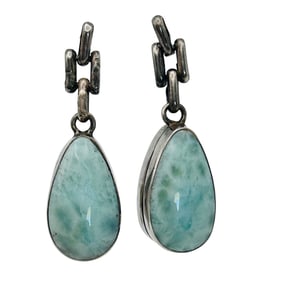 LARIMAR And Tigers Eye Sterling Reversible Dangle Earrings 7.03 G