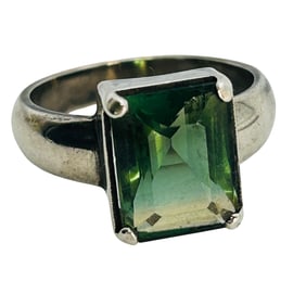 Green Tourmaline Sterling Ring Size 7.5, 5.04 G