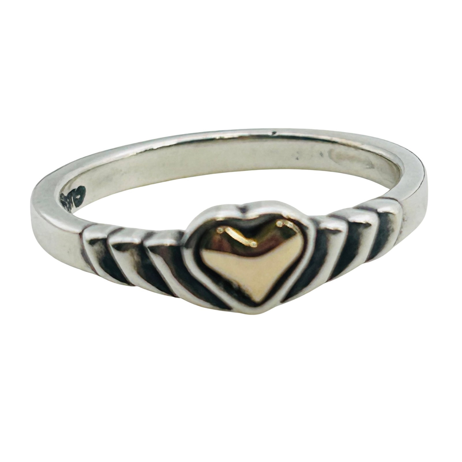 14 K Gold And Sterling Heart Ring Size 5, 1.9 G: 14 K gold and sterling heart ring size 5 1.9 g