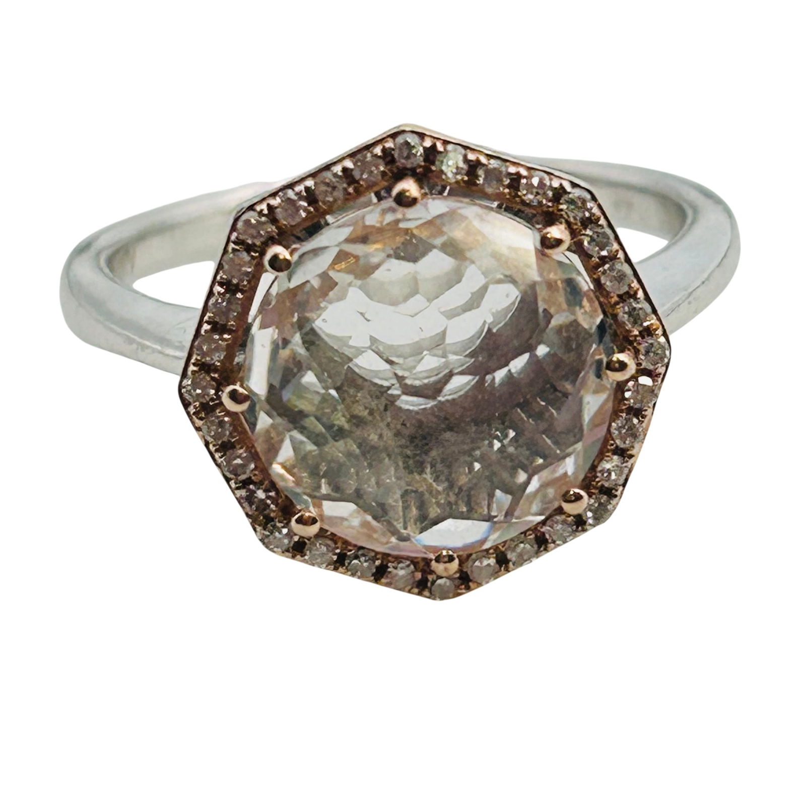 14 K Gold And Sterling Spinel Center Stone Diamond Halo Ring Size 7, 3.6 G: 14 K gold and sterling spinel Center stone diamond Halo ring size 7 3.6 g