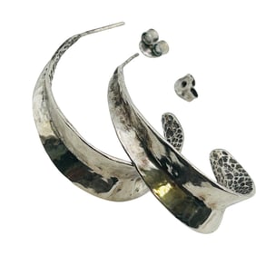 Israel Hammered Sterling Curved Pushback Earrings 8.3g