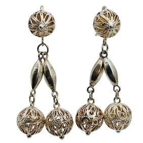 Combodge 950 Silver Filigree Ball Dangle Earrings 3.3 G