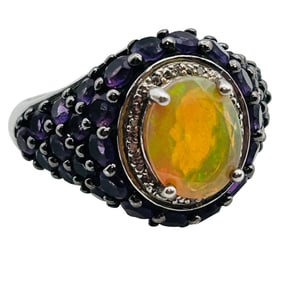 Amethyst Opal Sterling Statement Ring Size 9, 8.03 G