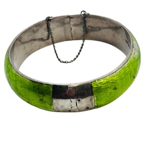 95% Silver Green Enamel Hinge Bangle Bracelet 30 G