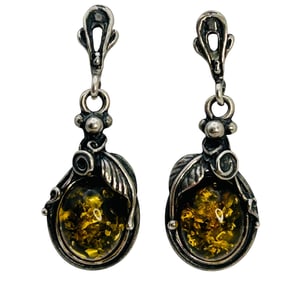 Amber Sterling Dangle Earrings 4.16 G