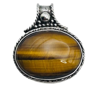 Tigers Eye Sterling Oval Pendant 11.4 G