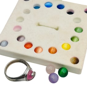 Multi Cabochon Gemstone Removable Gem Sterling Ring Size 7, 25 G