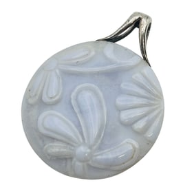 Carved Lavender Jade Sterling Pendant 7.9 G