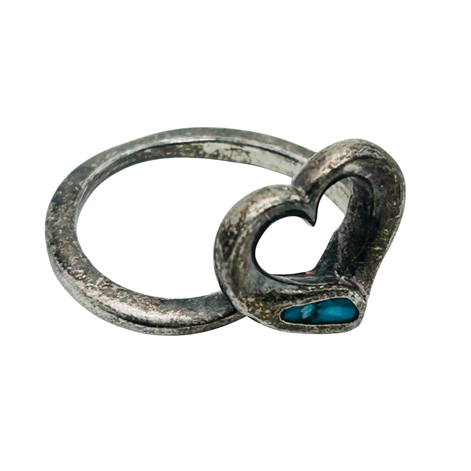 Sterling Silver Heart Ring Inlaid Turquoise Size 5.5, 3.25 G: Sterling silver heart ring inlaid turquoise size 5.5 3.25 g