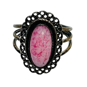 BEAU Sterling Filigree Pink Stone Adjustable Ring Size 7, 4.18 G