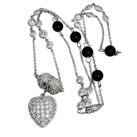 ESPO Cubic Zirconia Sterling Cable Chain Heart Pendant , Magnetic Clasp Necklace, 14.73 G