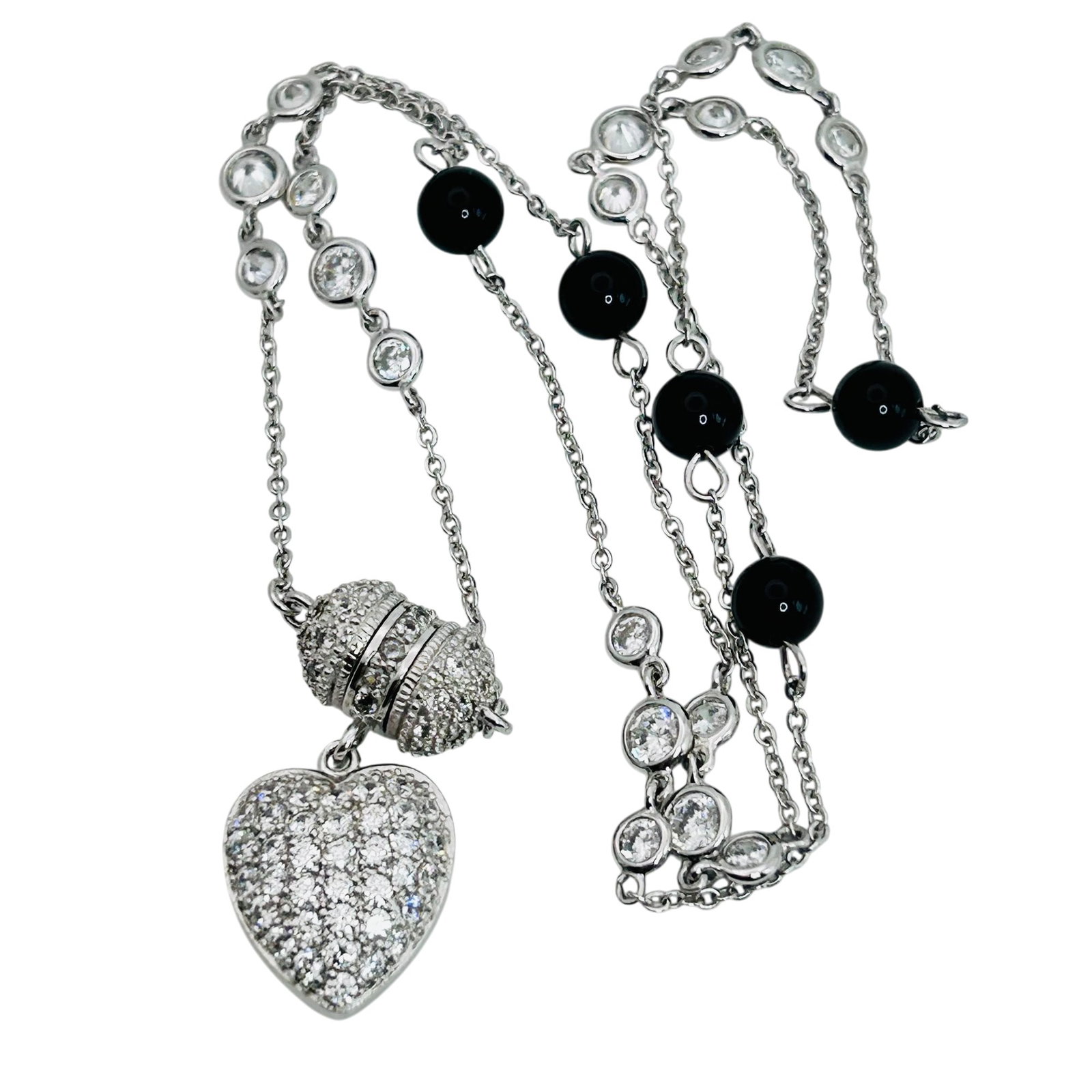 ESPO Cubic Zirconia Sterling Cable Chain Heart Pendant , Magnetic Clasp Necklace, 14.73 G: ESPO cubic zirconia sterling cable chain heart pendant magnetic clasp necklace 14.73 g