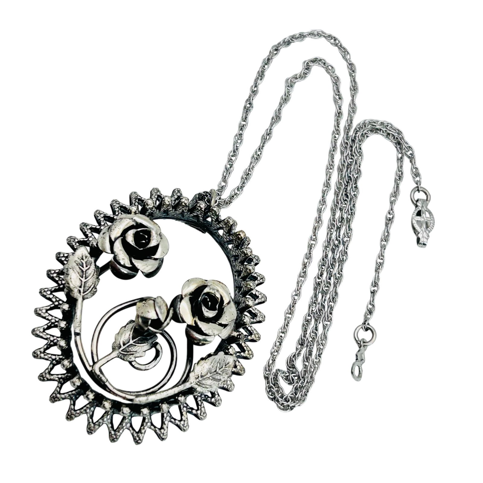 BEAU Sterling Medallion Rose Pendant Rope Chain Necklace 13.32 G (1 of 6)