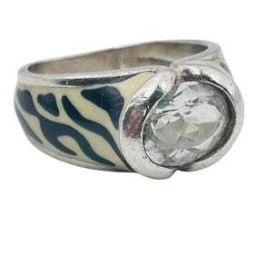 Canada Topaz Sterling Leopard Print Ring Size 7 1/2, 8.46 G