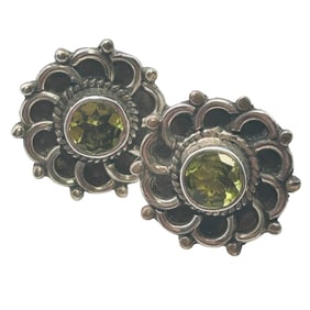PERIDOT Sterling Round Stud Earrings 3.4 G