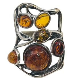 Amber Sterling Statement Ring Size 8, 9.5 G