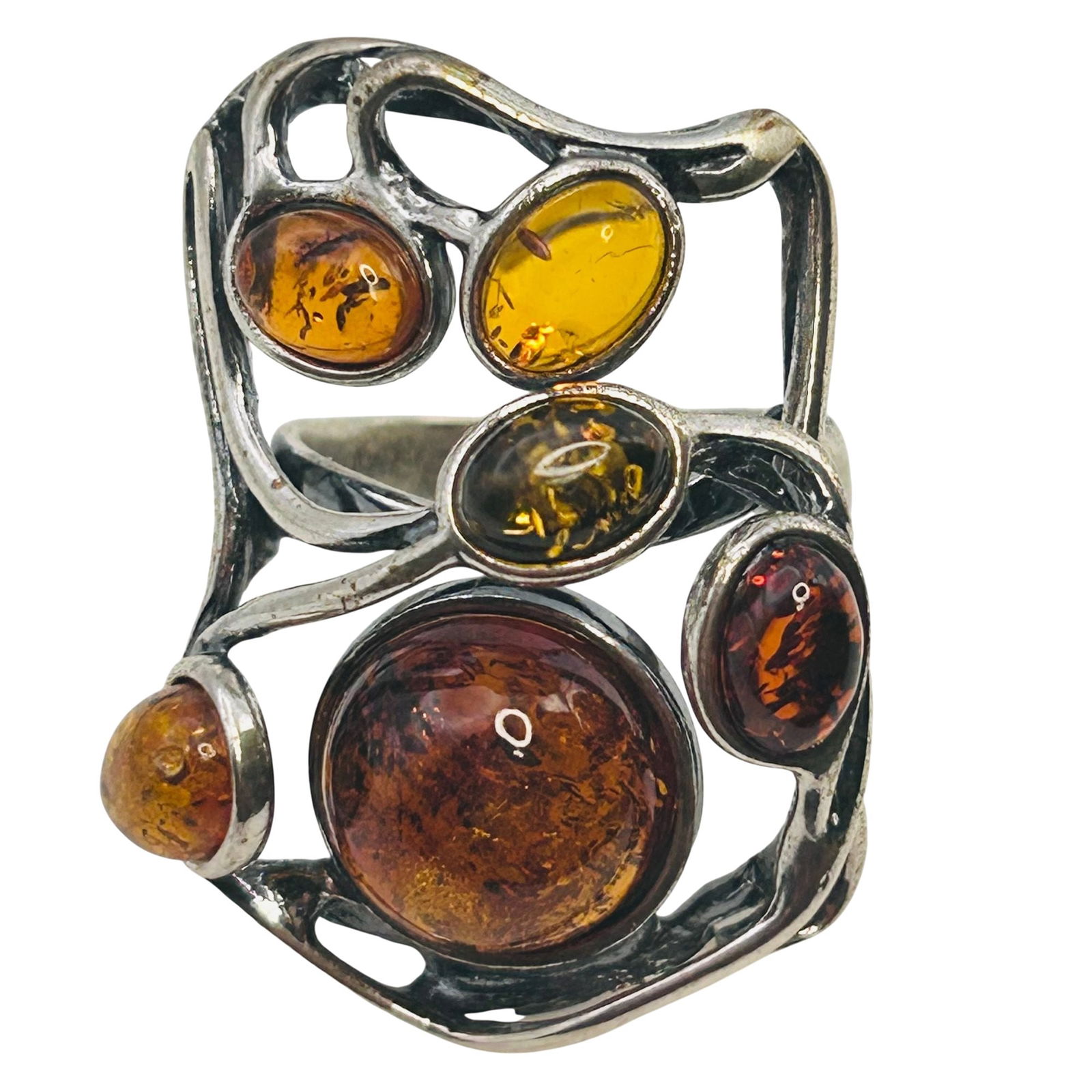 Amber Sterling Statement Ring Size 8, 9.5 G (1 of 7)