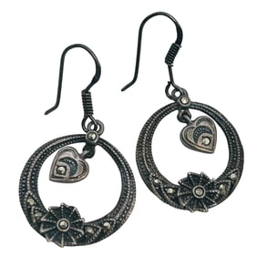 Marcasite Sterling Open Circle Cut Out Earring 6.41 G