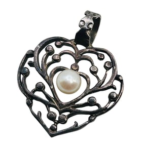 SF Sterling Filigree Pearl Pendant 6.78 G