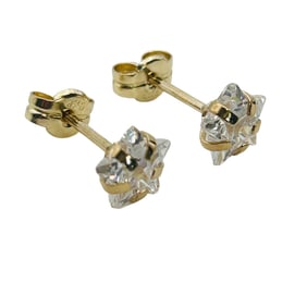 375 Gold Clear Stone Stud Earrings .72 G