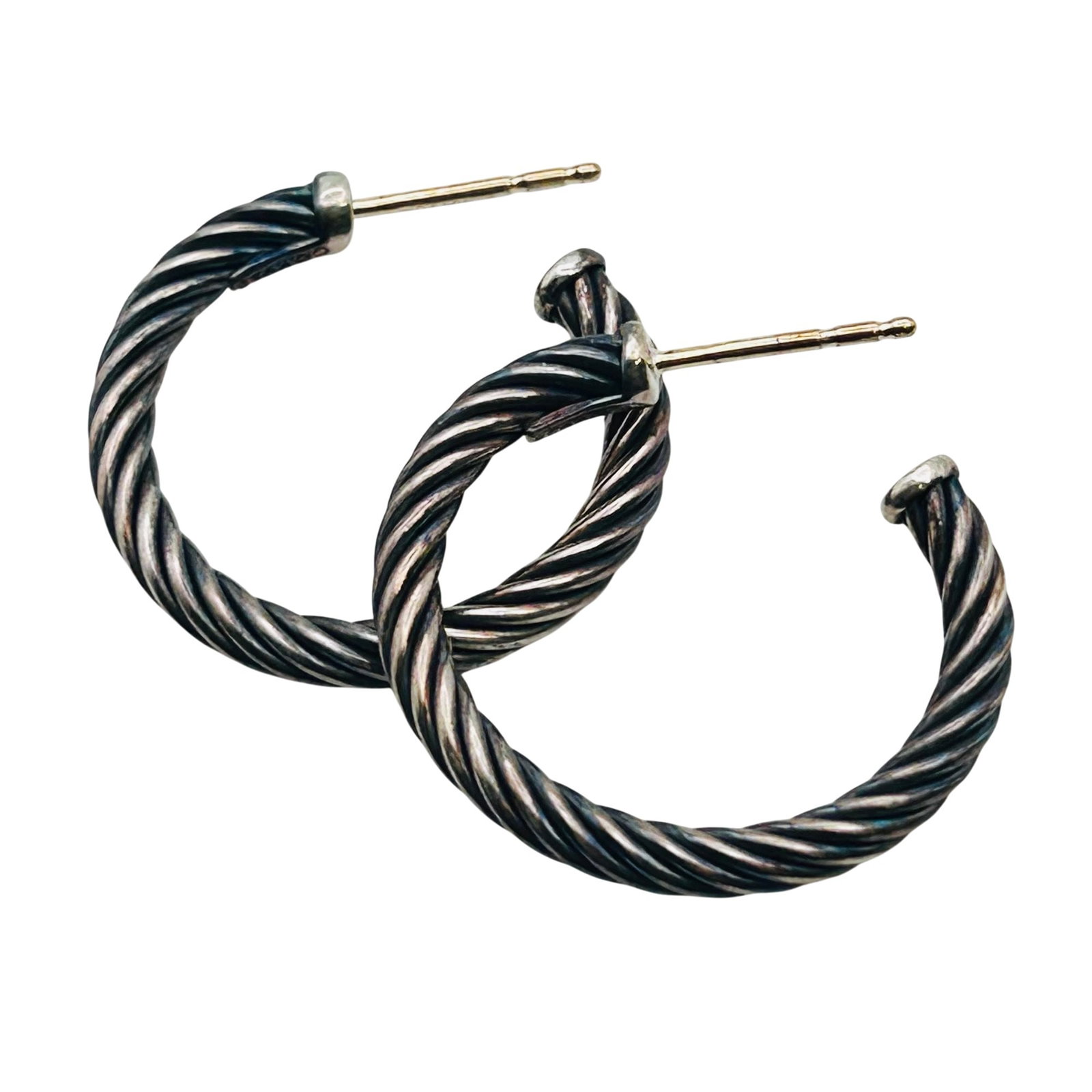 David Yurman 585 Gold Post Sterling Hoop Earrings 6.13 G: David Yurman 585 gold post Sterling hoop earrings 6.13 g