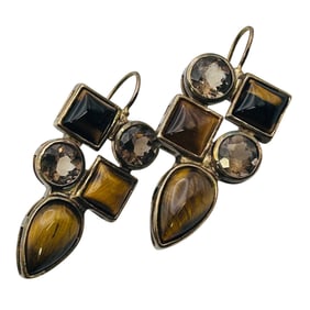 SETA Tigers Eye And Quartz Sterling Hook Back Earrings 13 G