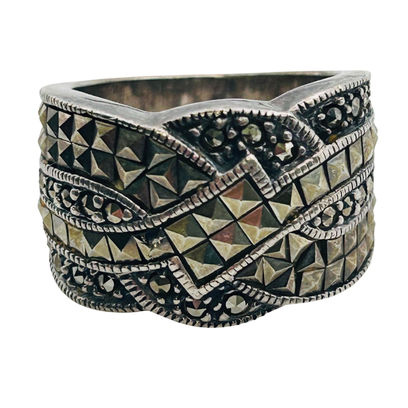 Judith Jack And MARCASITE Sterling Dome Ring Size 5.5, 8.9 G (1 of 6)