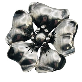 Handwrought Sterling Flower Brooch 11.89 G