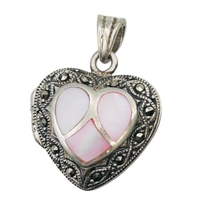 MARCASITE Mother Of Pearl Sterling Locket Pendant 13.4 G