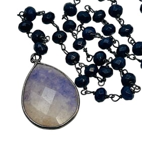 Amethyst Bead And Amethyst Medallion Sterling Pendant Necklace 8.57 G