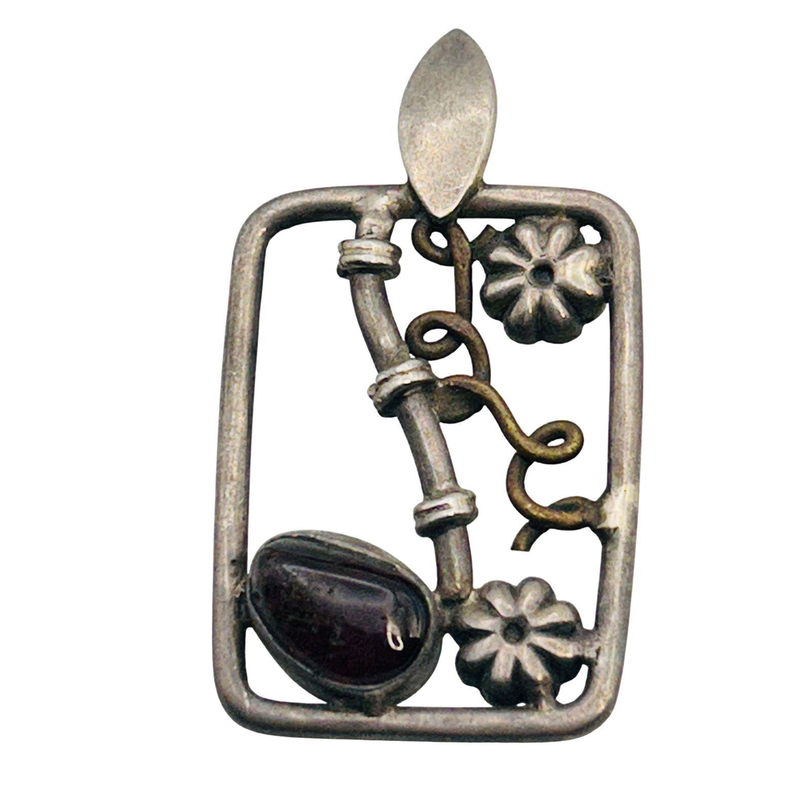 Garnet Sterling Rectangle Pendant 3.82 G (1 of 5)